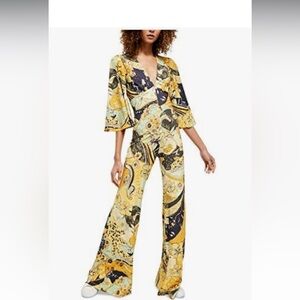 Free People Yellow and Black Patterned Jumpsuit